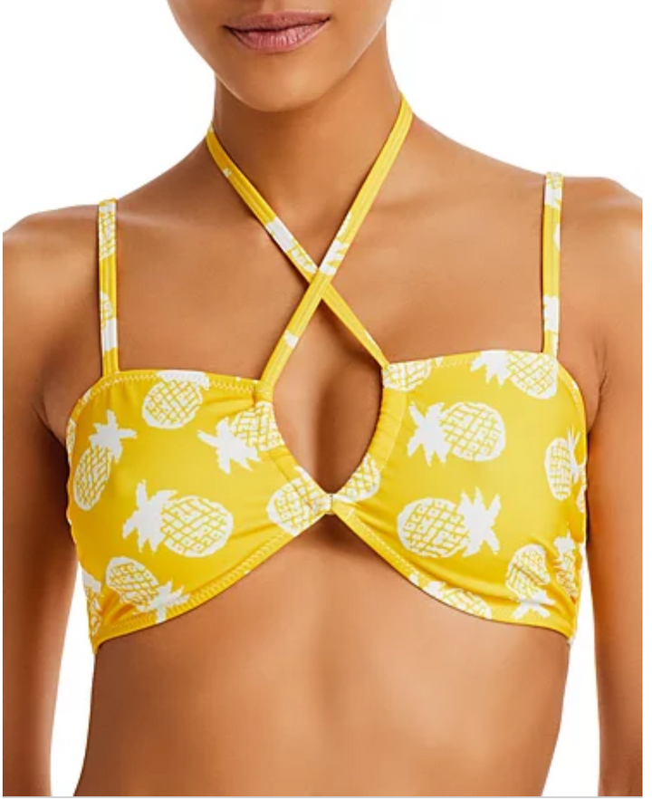 Aqua x Studio 189: White Pineapple Bikini Top With Tie Closure