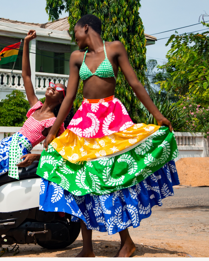 Aqua x Studio 189: Rainbow Leaf Maxi Skirt