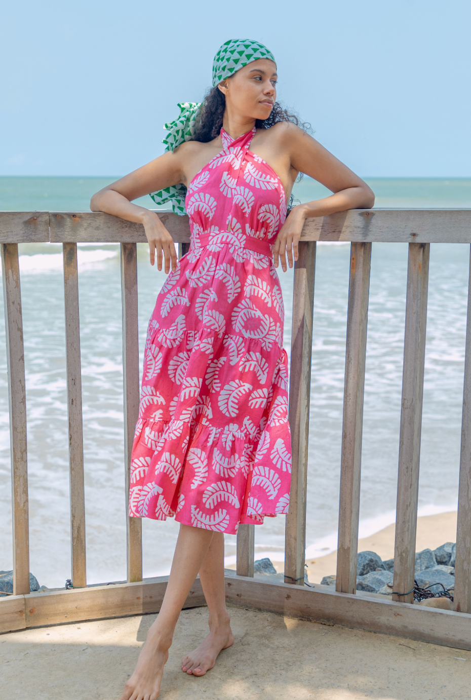 Aqua x Studio 189: Pink Leaf Print Halter Midi Dress – Studio One Eighty Nine