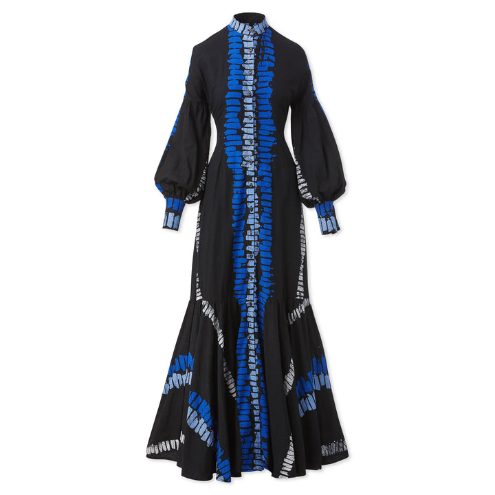 Hand-Batik Cotton Maxi Blouson Sleeve Shirt Dress [Pre-Order]