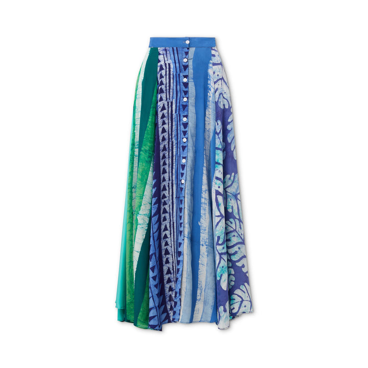 Hand-Batik Mixed Print Silk A-Line Long Skirt