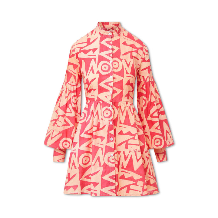 Hand-Batik Cotton Blouson Sleeve Mini Dress [Pre-Order]