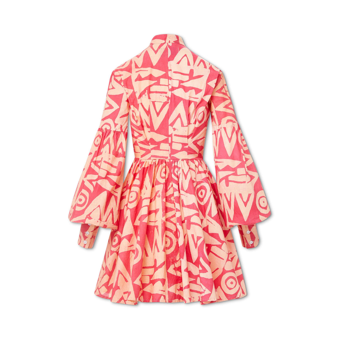 Hand-Batik Cotton Blouson Sleeve Mini Dress [Pre-Order]