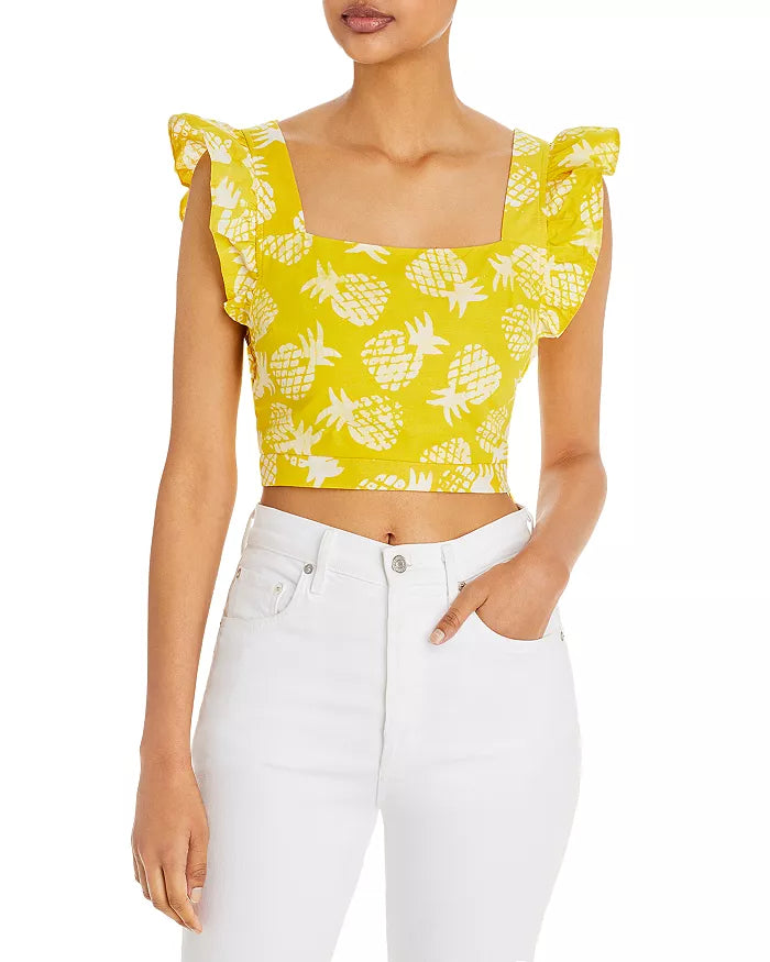 Aqua x Studio 189: Pineapple Print Flutter Sleeve Crop Top