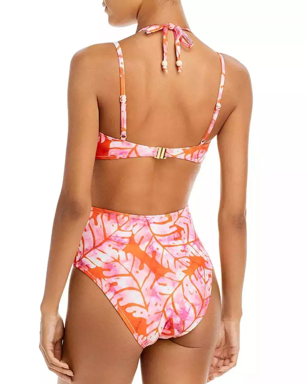 Aqua x Studio 189: Orange & Pink Big Leaf Cutout One Piece Swimsuit