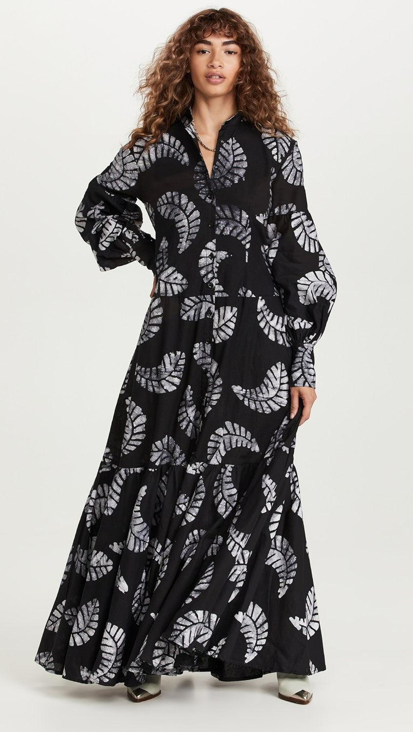 Cotton Maxi Blouson Sleeve Shirt Dress